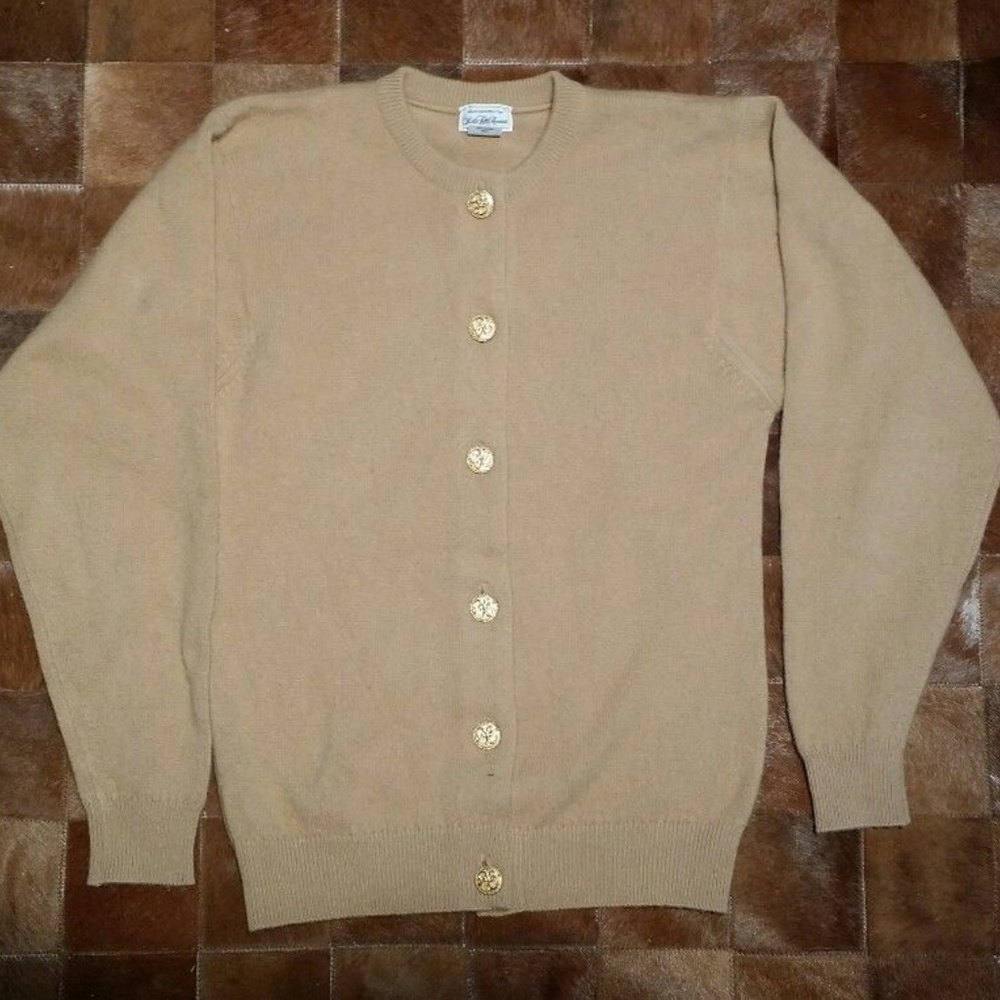 Tan 100% Cashmere Gold Cardigan Scotland S